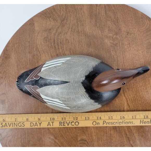 Vintage Wildflower Decoys Canvasback Drake Duck Sculpture Wood Carved Handmade - Picture 10 of 13